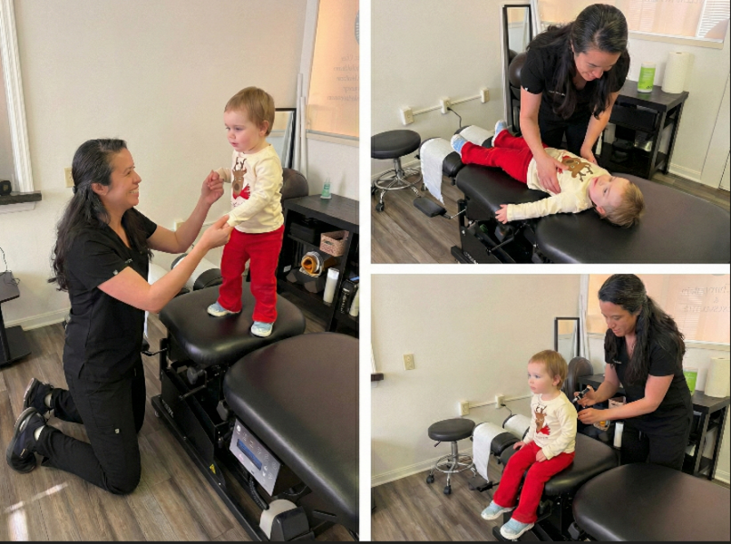 Child receiving chiropractic care from a practitioner in a wellness center, demonstrating pediatric treatment techniques for neurological support.